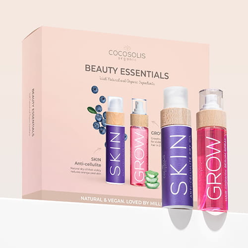 BEAUTY ESSENTIALS: Pflegen Sie Ihre Schönheit mit unseren Bestsellern. SKIN Anti-cellulite für makellose Haut und GROW für sichtbar stärkeres und längeres Haar in 3 Wochen.