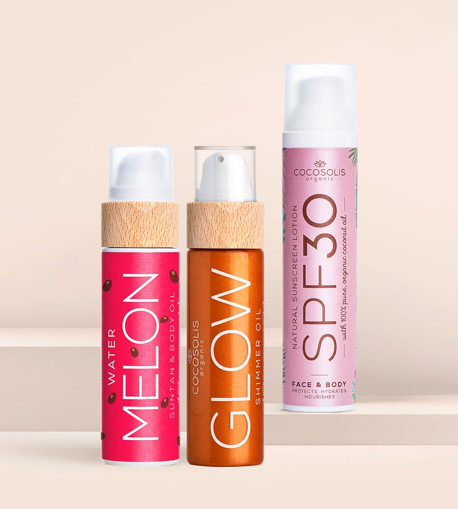 TASTY TAN: Top-Trio für den Strand! SPF schützt die Haut bei Sonneneinstrahlung, WATERMELON beschleunigt die Bräunebildung, während GLOW für einen strahlenden Glanz sorgt und Feuchtigkeit spendet.