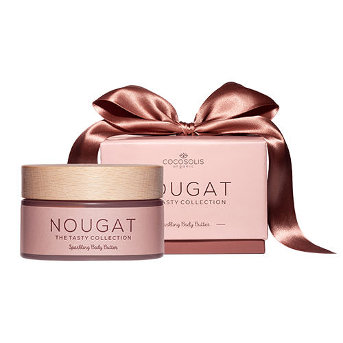 NOUGAT Sparkling Body Butter, Premium Hautpflege! Schmelzende Bio-Mousse. Glättet den Teint und lässt die Haut strahlen. Mit Duft nach herrlichem Gourme-Dessert.