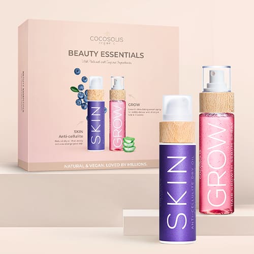 BEAUTY ESSENTIALS: Prends soin de ta beauté avec nos best-sellers. SKIN Anti-cellulite pour une peau sans défaut et GROW pour des cheveux visiblement plus forts et plus longs en 3 semaines.