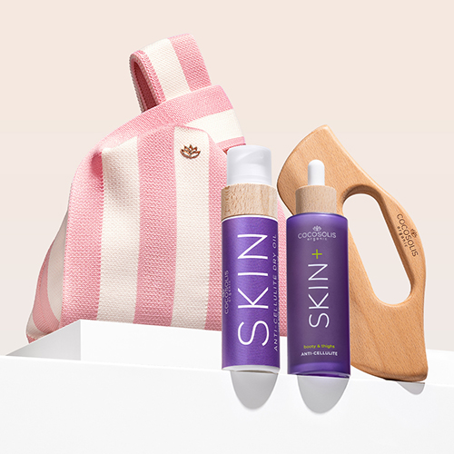 ANTI-CELLULITE THERAPY + GIFT: Le sérum SKIN+ réduit visiblement la cellulite grâce à 4 principes actifs en concentration maximale. L'huile sèche SKIN Anti-cellulite, appliquée avec le masseur BODY GUA SHA renforce l'effet anti-cellulite et galbe les courbes. Le Gelato Bag, c'est un cadeau de notre part : prends-le avant qu'il ne fonde.