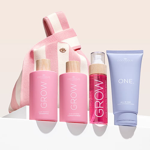 FULL HAIR ROUTINE + GIFT: Le shampooing et l’après-shampooing GROW offrent les conditions idéales pour booster la croissance et préserver la jeunesse de tes cheveux. Le sérum GROW réduit la chute et stimule la repousse. L’après-shampooing multifonction sans rinçage ONE t’apporte 12 bienfaits, protège de la chaleur et des UV, rend les cheveux faciles à coiffer et ultra brillants. Le Gelato Bag est notre cadeau : prends-le avant qu’il disparraisse !