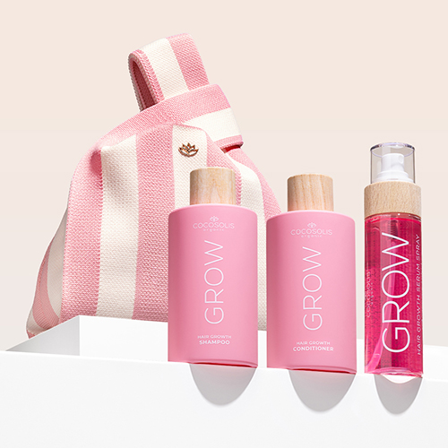 GROW BOOST + GIFT: Laissez la science et la nature travailler pour vos cheveux. Le shampooing et l'après-shampooing GROW au KERASCALP™ et le spray sérum GROW au Hair Stimulation Complex™ donnent des résultats cliniquement prouvés pour rendre les cheveux plus forts, plus épais et qui poussent. Le Gelato Bag, c'est un cadeau de notre part : prends-le avant qu'il ne fonde.