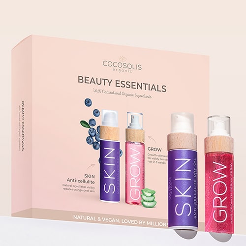 BEAUTY ESSENTIALS: Погрижете се за красотата си с бестселърите ни. SKIN Anti-cellulite за безупречна кожа. GROW за видимо по-силна и дълга коса след 3 седмици.