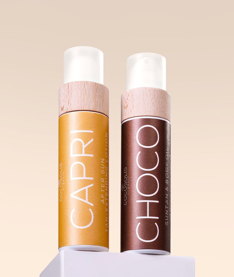 FOREVER TAN: CHOCO accelerează bronzul natural și hrănește pielea. CAPRI calmează pielea după plajă și prelungește bronzul până la 3 luni.