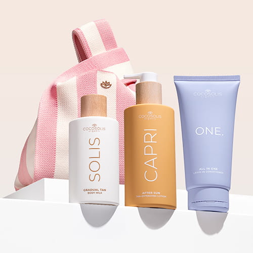NEW MUST-HAVES + GIFT: Автобронзиращо мляко SOLIS дава ежедневна хидратация и адаптиращ се към цвета на кожата тен, който се натрупва с всяко нанасяне. Балсам без отмиване ONE носи 12 ползи за коса с копринен блясък и заменя сложната ти рутина. CAPRI успокоява кожата след слънце и удължава тена до 3 месеца след последния плажен ден. Gelato Bag е подарък от нас: вземи я, преди да се стопи.