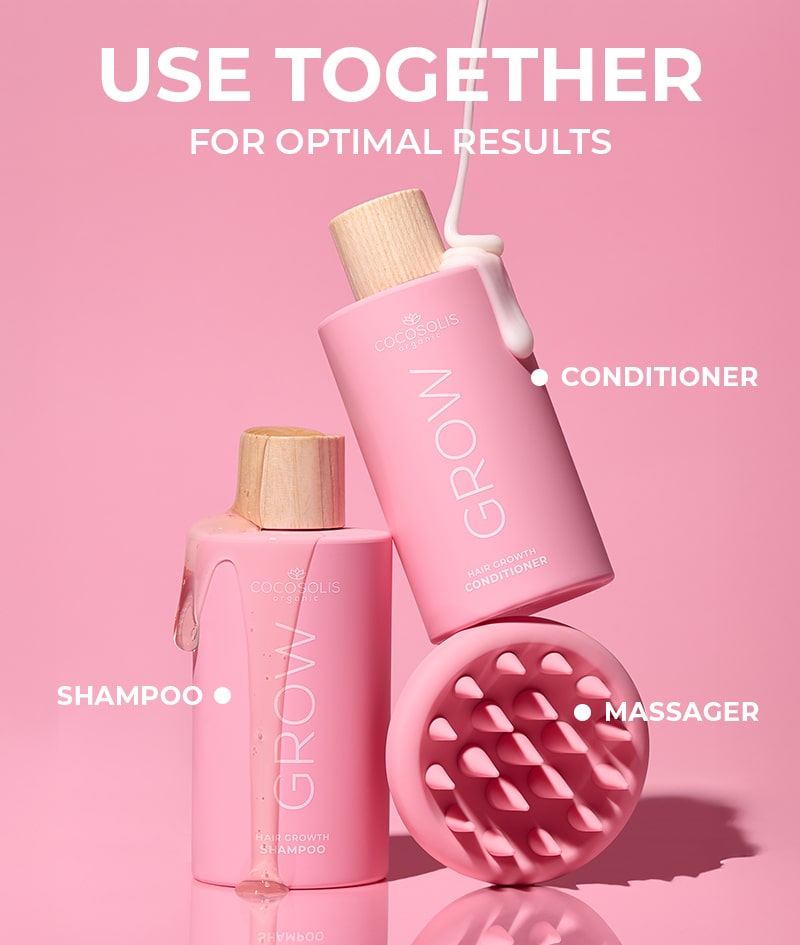 GROW Scalp Massager: Scalp massager. Stimulates hair growth. Foams shampoo for deep, gentle cleansing. Exfoliates.