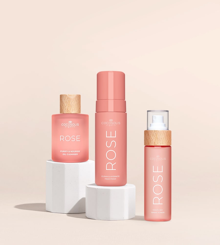 PURE SKIN: Изберете серията ROSE с българска Роза Дамасцена за съвършено чиста кожа. Маслото разтваря замърсяванията и грима, пяната почиства в дълбочина, а тонерът хидратира и освежава.