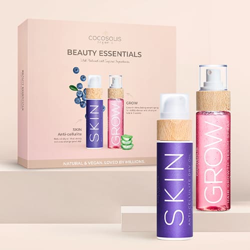 BEAUTY ESSENTIALS: Φροντίστε την ομορφιά σας με τα bestsellers μας. SKIN Anti-cellulite για αψεγάδιαστο δέρμα. GROW για ορατά πιο δυνατά και μακριά μαλλιά μετά από 3 εβδομάδες.