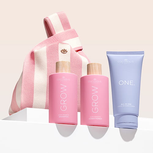 GOOD HAIR DAYS + GIFT: Το σαμπουάν και το conditioner GROW χαρίζουν ιδανικές συνθήκες για δυνατή ανάπτυξη και αφήνουν τα μαλλιά καθαρά, απαλά και λαμπερά. Το πολυλειτουργικό leave-in conditioner ONE προσφέρει 12 μοναδικά οφέλη, κάνει το styling παιχνιδάκι και προστατεύει από τη θερμότητα και την UV ακτινοβολία. Η Gelato Bag είναι το δώρο μας για εσένα — πρόλαβέ τη πριν… λιώσει!