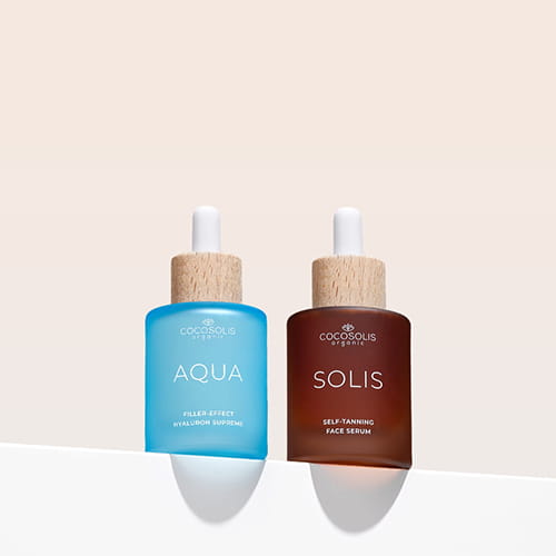 CLEAN GIRL: Zazářte díky dvěma účinným přírodním sérem na obličej. Sérum AQUA ultra hydratuje díky kyselině hyaluronové s 8 různými molekulárními hmotnostmi. Samoopalovací sérum SOLIS dodává přirozeně vypadající opálení co nejšetrnějším způsobem a má anti-agingový účinek.