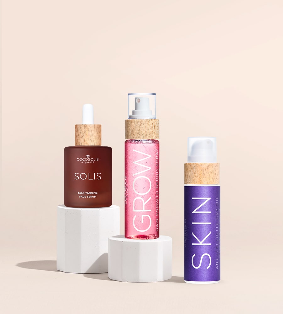 IRRESISTIBLE TRIO: Sehen Sie unwiderstehlich aus mit unseren Bestsellern. Erziele ein „sonnengeküsstes“ Gesicht mit dem Selbstbräunerserum SOLIS, wunderschönes Haar mit dem Serum GROW und glatte, makellose Haut mit SKIN Anti-cellulite.