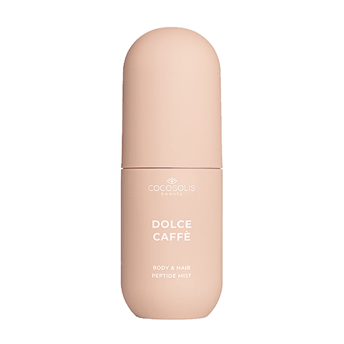 DOLCE CAFFÈ Body & Hair Peptide Mist: Bruma hidratante con péptidos para el cuerpo y el cabello. Trae la sensación de una mañana soleada con aroma a café, vainilla y caramelo.