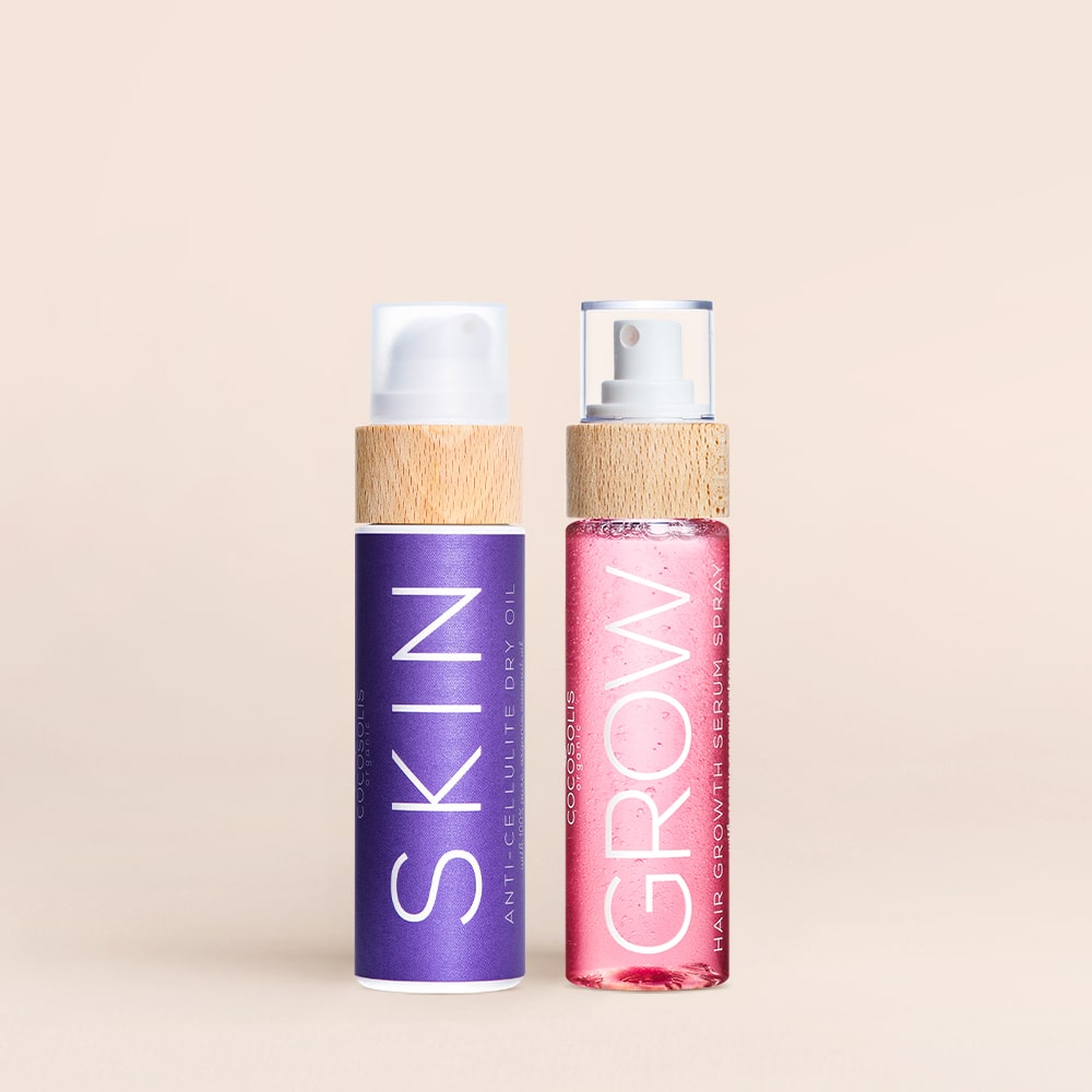 BEAUTY ESSENTIALS: Prends soin de ta beauté avec nos best-sellers. SKIN Anti-cellulite pour une peau sans défaut et GROW pour des cheveux visiblement plus forts et plus longs en 3 semaines.