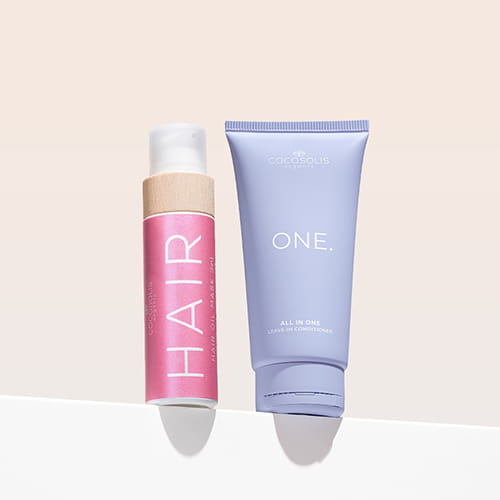 DRY HAIR THERAPY: Le masque-huile HAIR nourrit intensément grâce à un mélange de 7 huiles bio. L’après-shampoing sans rinçage ONE offre 12 bienfaits et simplifie ta routine capillaire. Ce duo est idéal pour : cheveux secs, abîmés ou traités, démêlage difficile, frisottis, manque de volume, pointes fourchues et perte d’éclat.