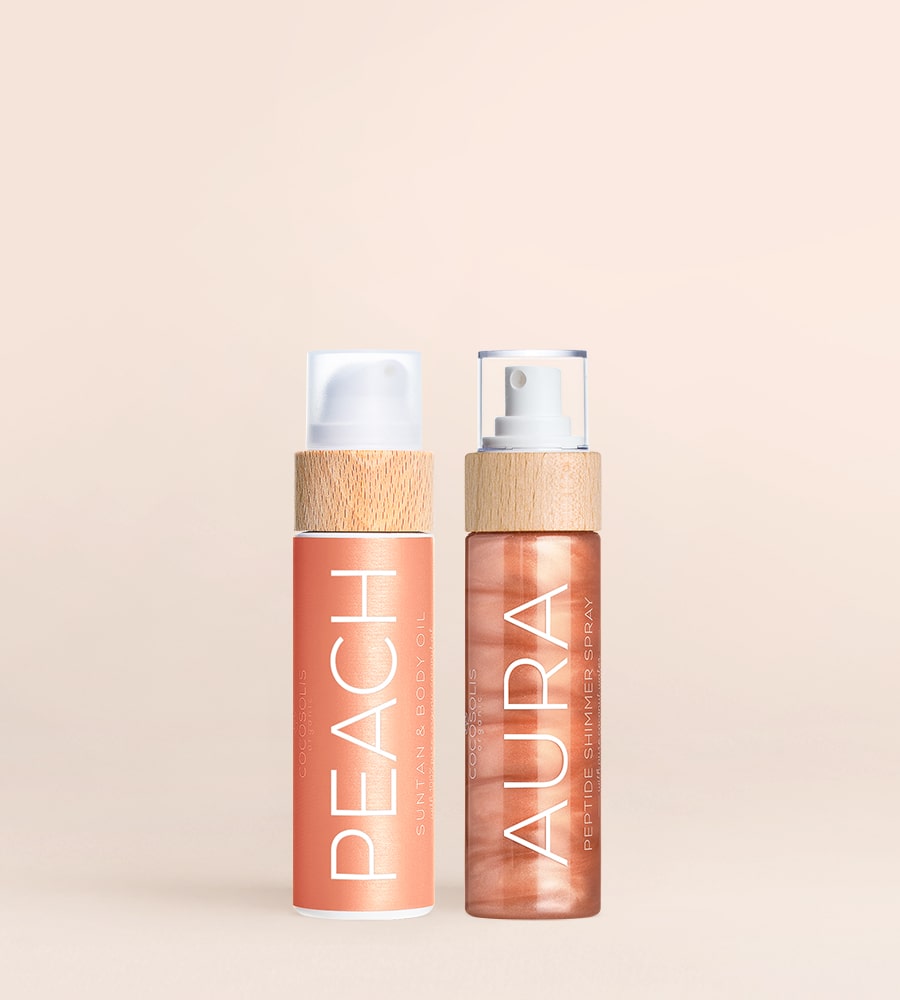 JUICY GLOW: Το PEACH επιταχύνει τη διαδικασία μαυρίσματος και αρωματίζει την επιδερμίδα σας με ένα ακαταμάχητο άρωμα ροδάκινου. Το AURA προσφέρει μια ήπια ακτινοβολία από την κορυφή έως τα νύχια, ενώ παράλληλα ενυδατώνει με μια σειρά από πεπτίδια.