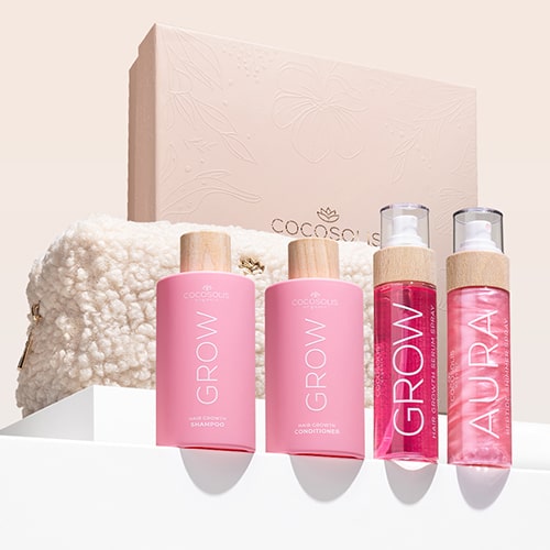 TOTAL HAIR GLOW UP + GIFTS: Το σαμπουάν και η μαλακτική κρέμα GROW με το κλινικά αποδεδειγμένο συστατικό KERASCALP™ και το σπρέι ορού GROW με το κλινικά αποδεδειγμένο συστατικό Hair Stimulation Complex™ επιτυγχάνουν πιο δυνατά, πιο πυκνά μαλλιά που μεγαλώνουν. Το AURA PINK ενυδατώνει και φωτίζει με μια ακαταμάχητη ροζ λάμψη από την κορυφή ως τα νύχια. Το Cloud Pouch είναι δώρο από εμάς: ένα χνουδωτό κόσμημα στη συλλογή σας με νεσεσέρ. Luxury Box είναι ένα δώρο από εμάς: ένα κομψό κουτί που μετατρέπει κάθε δώρο σε μια αληθινή εμπειρία.