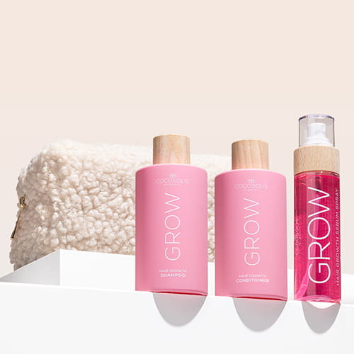 GROW BOOST + GIFT: Lascia che la scienza e la natura lavorino per i tuoi capelli. GROW Shampoo e Balsamo con KERASCALP™ e il Siero Spray GROW con Hair Stimulation Complex™ sono clinicamente testati per ottenere capelli più forti e folti che crescono. Cloud Pouch è un regalo da parte nostra: un tesoro soffice da aggiungere alla tua collezione di marsupi.