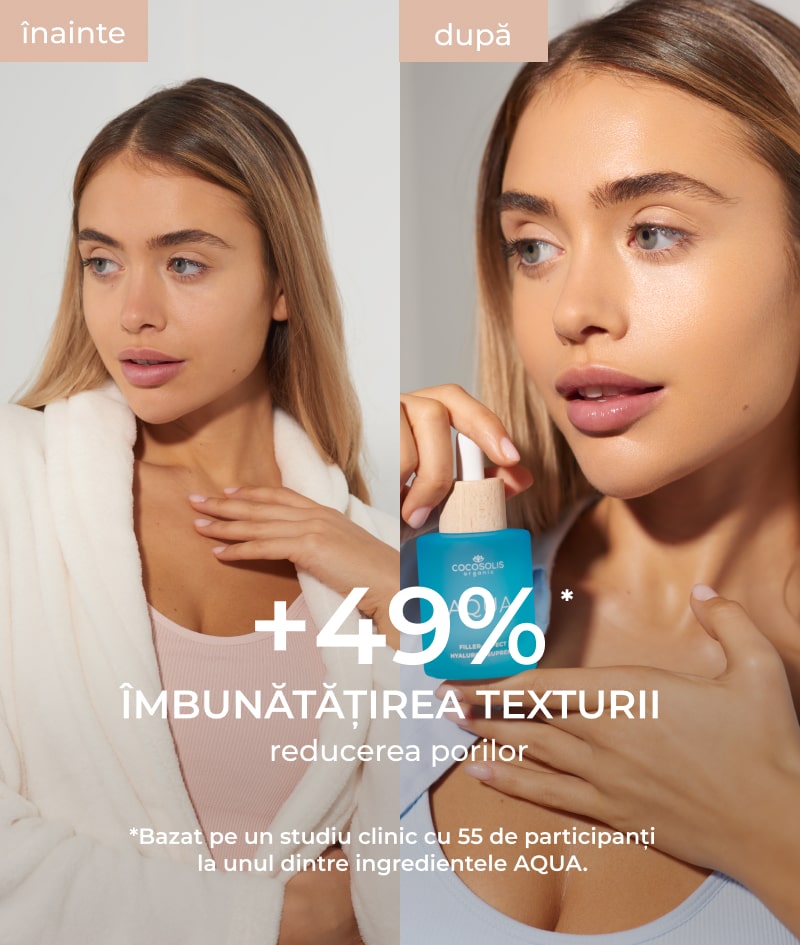 AQUA Filler-Effect Hyaluron Supreme: Ser de față cu efect de filtru cu 8 tipuri de acid hialuronic și Aquaxyl™. Ultrahidratează, întinerește și echilibrează pielea.