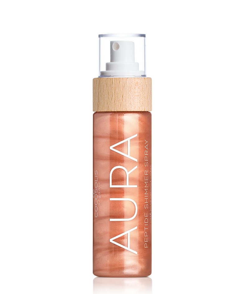 AURA Peptide Shimmer Spray: Spray sublimateur naturel aux peptides pour le visage, le corps et les cheveux. Illumine, hydrate, rajeunit.
<br><strong>Brillance : Nude</strong>