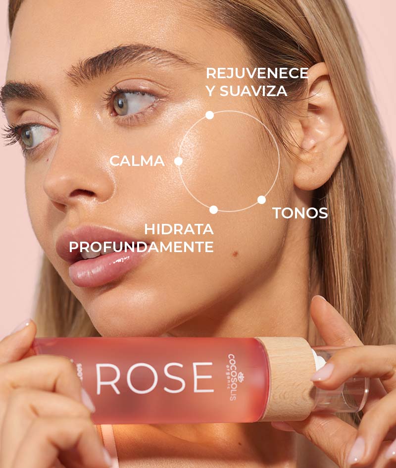 ROSE Soothing Spray Toner: Tóner facial calmante con rosa damascena, cactus y coco. Tonifica, rehidrata, suaviza y refresca la piel.