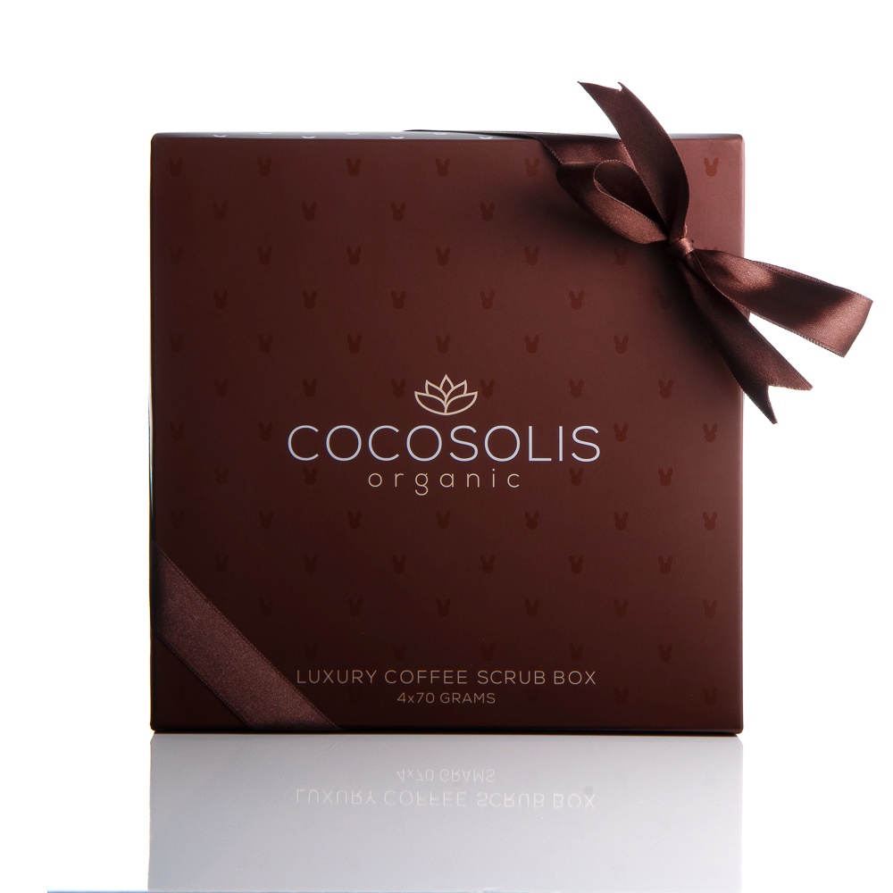 Luxury Coffee Scrub Box: Caixa de luxo com 4 esfoliantes naturais e biológicos – 3 esfoliantes diferentes para o seu corpo e 1 para o seu rosto