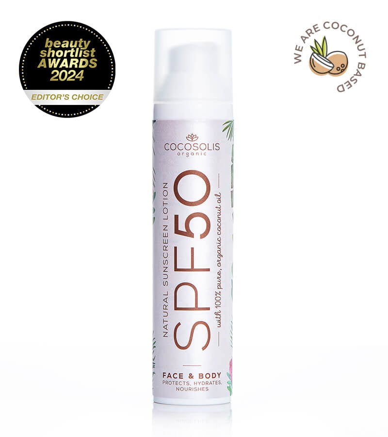 Natural Sunscreen Lotion SPF 50: Loção de proteção solar natural. Protege dos raios UVA e UVB. Com precioso óleo de framboesa.