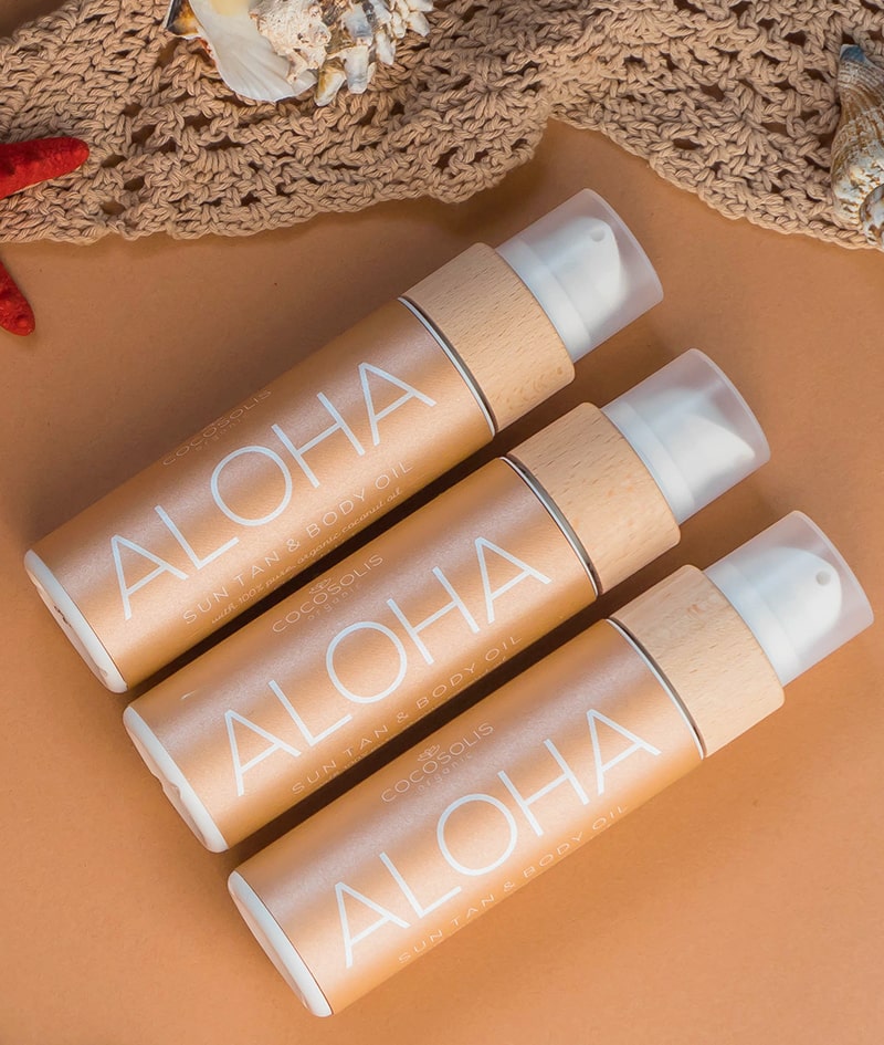 ALOHA Suntan & Body Oil: Olio naturale per un'abbronzatura profonda e veloce sotto il sole e nel lettino abbronzante. Adatto anche per l'uso quotidiano per una pelle nutrita e luminosa. Con un delicato aroma di cocco.