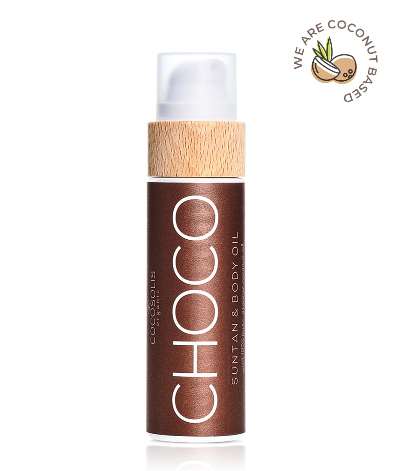 CHOCO Suntan & Body Oil: Aceite natural para un bronceado rápido e intenso bajo el sol y en el solárium. También apto para uso diario para una piel nutrida y radiante. Con un aroma a chocolate único.