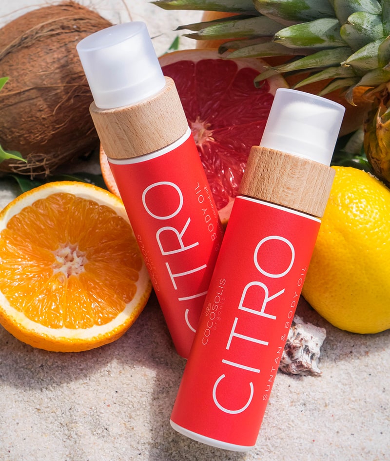CITRO Suntan & Body Oil: Olio naturale per un'abbronzatura profonda e veloce sotto il sole e nel lettino abbronzante. Adatto anche per l'uso quotidiano per una pelle nutrita e luminosa. Con succoso aroma di agrumi.