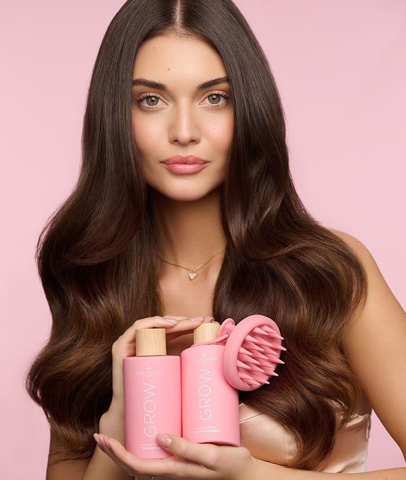 GROW Scalp Massager: Spazzola per il cuoio capelluto. Stimola la crescita dei capelli. Shampoo schiumogeno per una pulizia profonda e delicata. Esfolia.