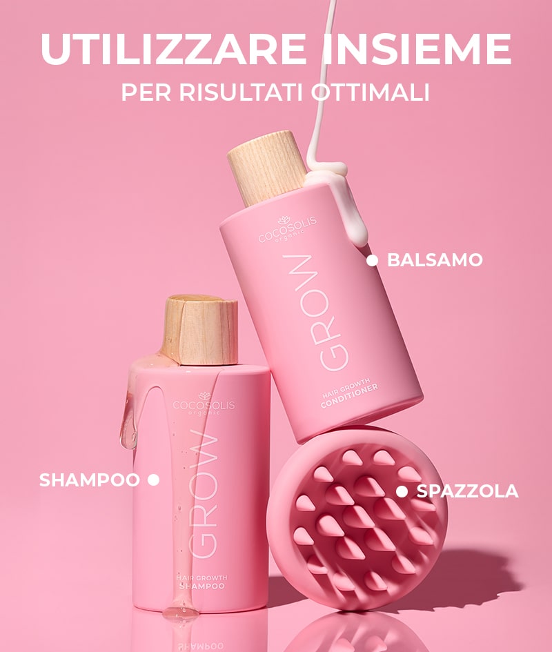 GROW Scalp Massager: Spazzola per il cuoio capelluto. Stimola la crescita dei capelli. Shampoo schiumogeno per una pulizia profonda e delicata. Esfolia.