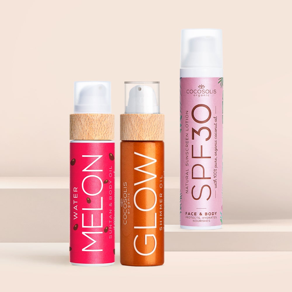 TASTY TAN: Najlepsze trio na plażę! SPF chroni skórę podczas ekspozycji na słońce, WATERMELON przyspiesza opalanie, a GLOW nadaje wspaniały blask i nawilża.