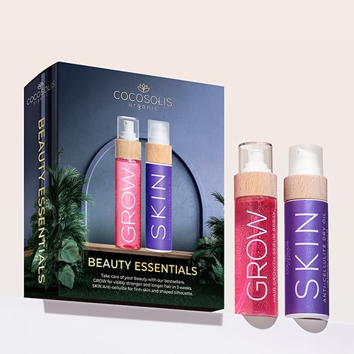 BEAUTY ESSENTIALS: Prends soin de ta beauté avec nos best-sellers. SKIN Anti-cellulite pour une peau sans défaut et GROW pour des cheveux visiblement plus forts et plus longs en 3 semaines.