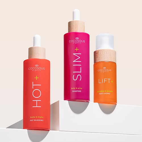 HOT TRANSFORMATION: LIFT+ eleva o peito, tonifica e alisa a zona do pescoço e decote. SLIM+ reduz a circunferência, tonifica e molda a barriga e os braços. HOT+ queima gordura e reduz a circunferência dos glúteos e das coxas.