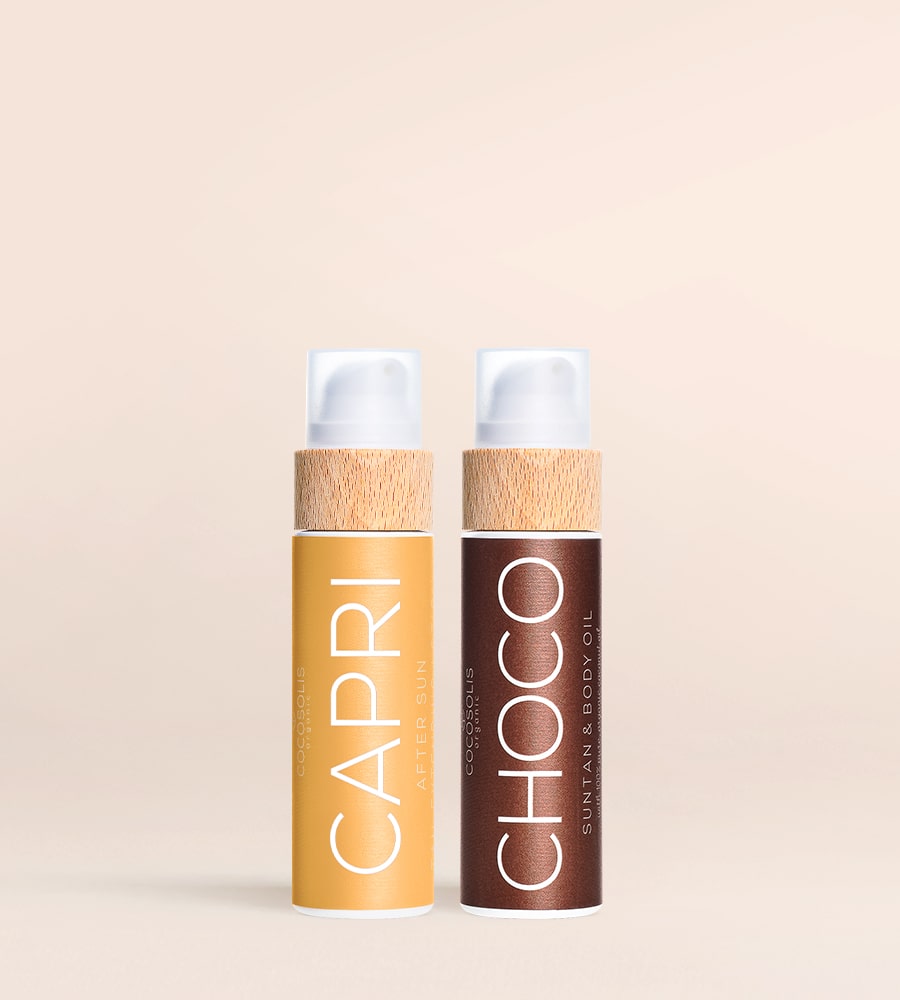 FOREVER TAN: CHOCO accelerează bronzul natural și hrănește pielea. CAPRI calmează pielea după plajă și prelungește bronzul până la 3 luni.