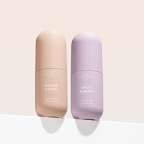 SWEET & SALTY: Începe ziua cu DOLCE CAFFÈ și încheie-o cu SALTY SUNSET. Hidratează pielea și părul cu peptide, acid hialuronic și exozomi CICA și le învăluie în arome complexe. DOLCE CAFFÈ cu aroma dulce de espresso, vanilie și caramel. SALTY SUNSET cu aroma dulce-sărată de fistic, caramel și sare.
