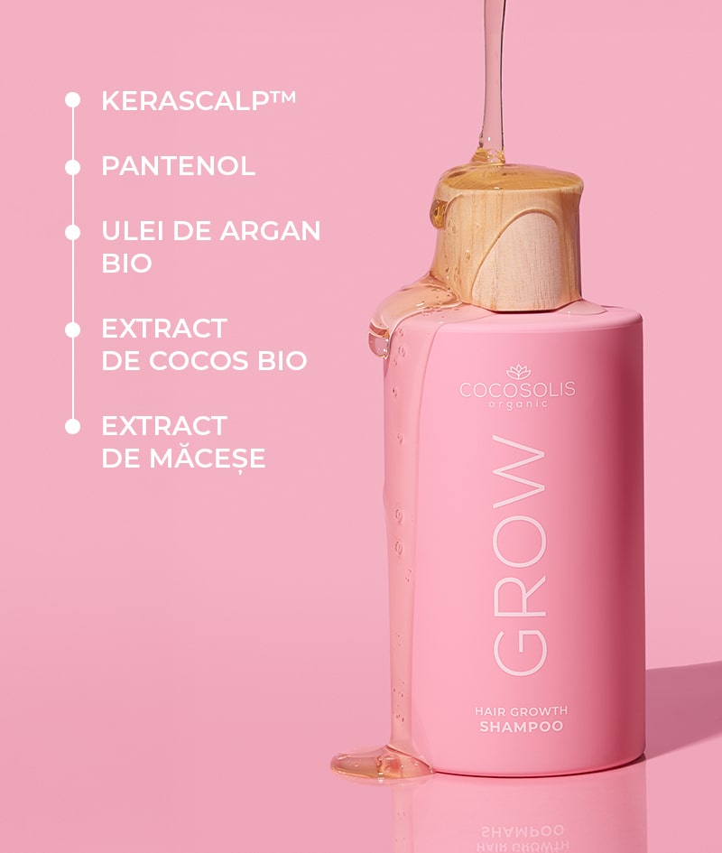 GROW Growth & Anti-aging Shampoo: Șampon pentru creșterea părului cu KERASCALP™. Cu efect anti-îmbătrânire. Clinic dovedit că îl face mai des, mai dens și mai strălucitor.