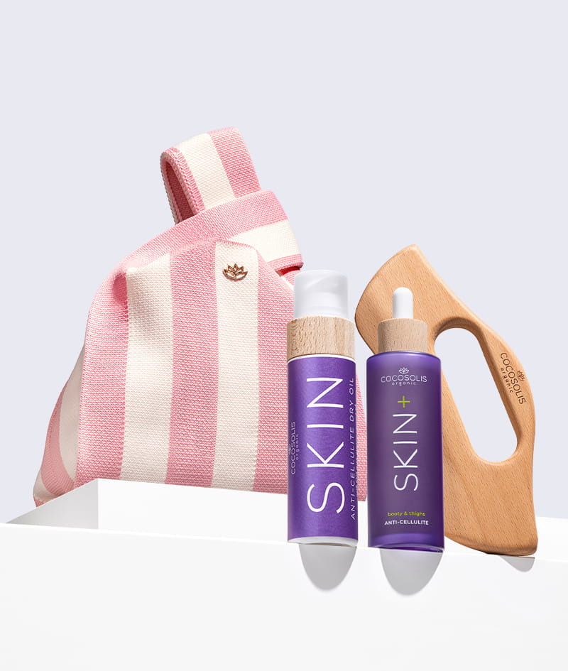 ANTI-CELLULITE THERAPY + GIFT: Das Serum SKIN+ reduziert Cellulite sichtbar mit 4 Aktiv-Wirkstoffen in maximaler Konzentration. Das mit dem BODY GUA SHA Massagegerät aufgetragene SKIN Anti-Cellulite Trockenöl ergänzt den Anti-Cellulite-Effekt und modelliert die Kurven. Die Gelato Bag ist ein Geschenk von uns: Hol sie Dir, bevor sie schmilzt.