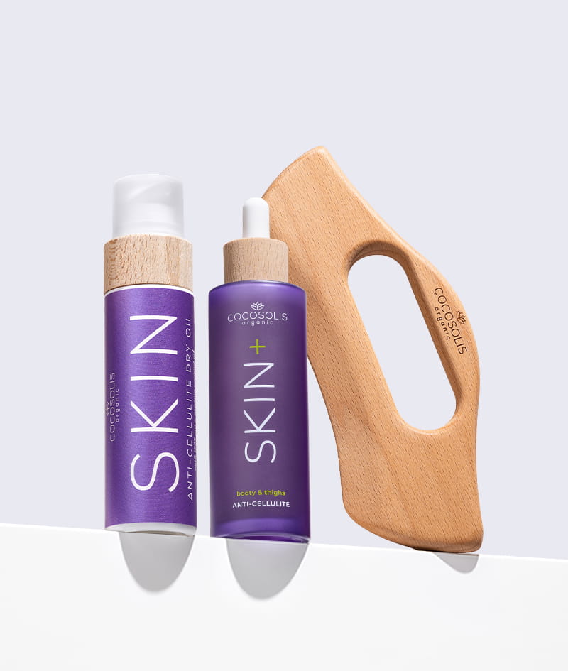 ANTI-CELLULITE THERAPY: A SKIN+ szérum 4 maximális koncentrációjú hatóanyagával láthatóan csökkenti a narancsbőrt. A SKIN Anti-cellulite száraz olaj, a BODY GUA SHA masszírozóval alkalmazva kiegészíti a narancsbőr elleni hatást és formálja az alakot.