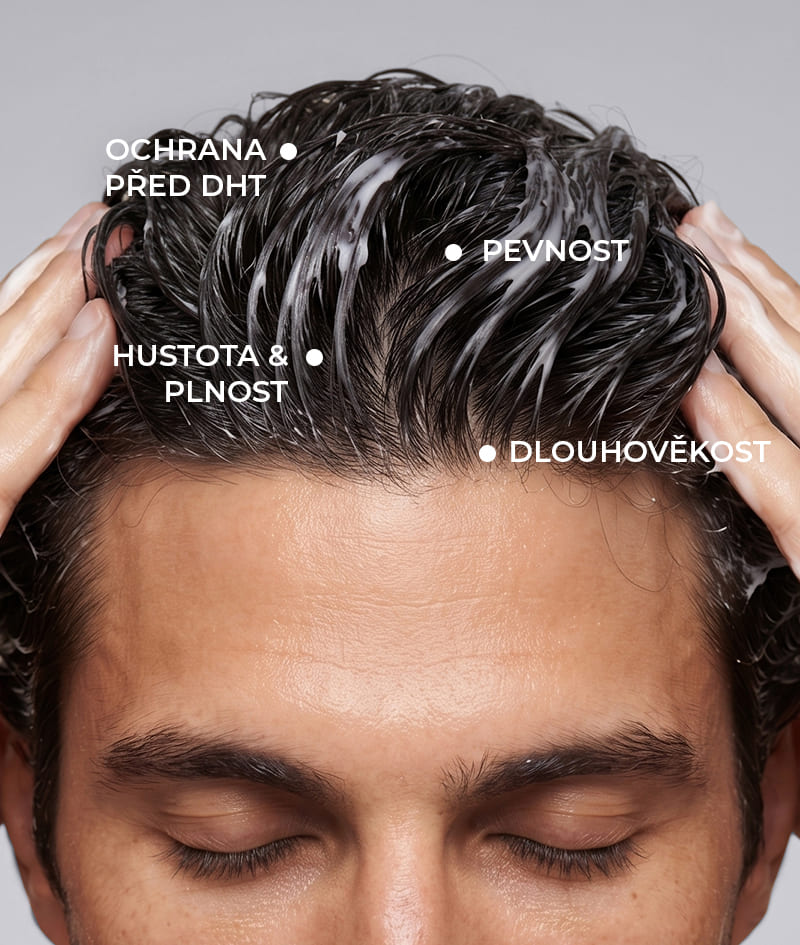 ANTI-HAIR LOSS THERAPY: Čtyři produkty, jeden cíl – konec vypadávání vlasů. Šampon GROW Men neutralizuje hormon DHT, zodpovědný za vypadávání vlasů, optimalizuje prostředí pokožky hlavy a aktivuje růst. Kondicionér GROW Men vytváří na vlasu ochrannou vrstvu a dodává mu okamžitou pevnost, hustotu a objem. Sérumová ampule GROW Men snižuje vypadávání vlasů díky silnému ukotvení vlasu a viditelně urychluje růst. Masážní hlavice GROW Men se používá společně se šamponem a sérumovou ampulí pro maximální vstřebání aktivních složek.