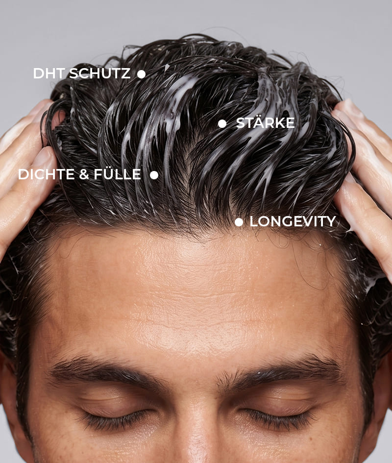 ANTI-HAIR LOSS THERAPY: Vier Produkte, ein Ziel – Schluss mit Haarausfall. Das Shampoo GROW Men neutralisiert das für Haarausfall verantwortliche Hormon DHT, optimiert das Milieu der Kopfhaut und aktiviert das Haarwachstum. Der Conditioner GROW Men bildet eine Schutzschicht um das Haar und verleiht ihm sofortige Stärke, Dichte und Volumen. Die Serum-Ampulle GROW Men reduziert Haarausfall durch kraftvolle Verankerung des Haares und beschleunigt sichtbar das Wachstum. Die GROW Men Kopfhautmassagebürste wird zusammen mit dem Shampoo und der Serum-Ampulle verwendet, um eine maximale Aufnahme der Aktiv-Wirkstoffe zu gewährleisten.