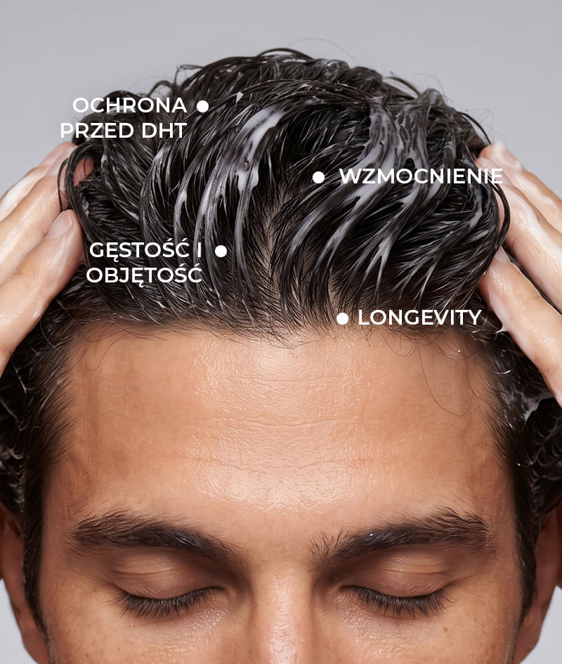 ANTI-HAIR LOSS THERAPY: Cztery produkty, jeden cel – koniec z wypadaniem włosów. Szampon GROW Men neutralizuje hormon DHT odpowiedzialny za wypadanie włosów, optymalizuje środowisko skóry głowy i stymuluje porost. Odżywka GROW Men tworzy ochronną warstwę na włosach oraz zapewnia natychmiastową wytrzymałość, gęstość i objętość. Ampułka z serum GROW Men zmniejsza wypadanie włosów poprzez silne wzmocnienie cebulek i widocznie przyspiesza wzrost. Masażer do skóry głowy GROW Men stosuje się wraz z szamponem i ampułką z serum, aby zapewnić maksymalne wchłanianie składników aktywnych.
