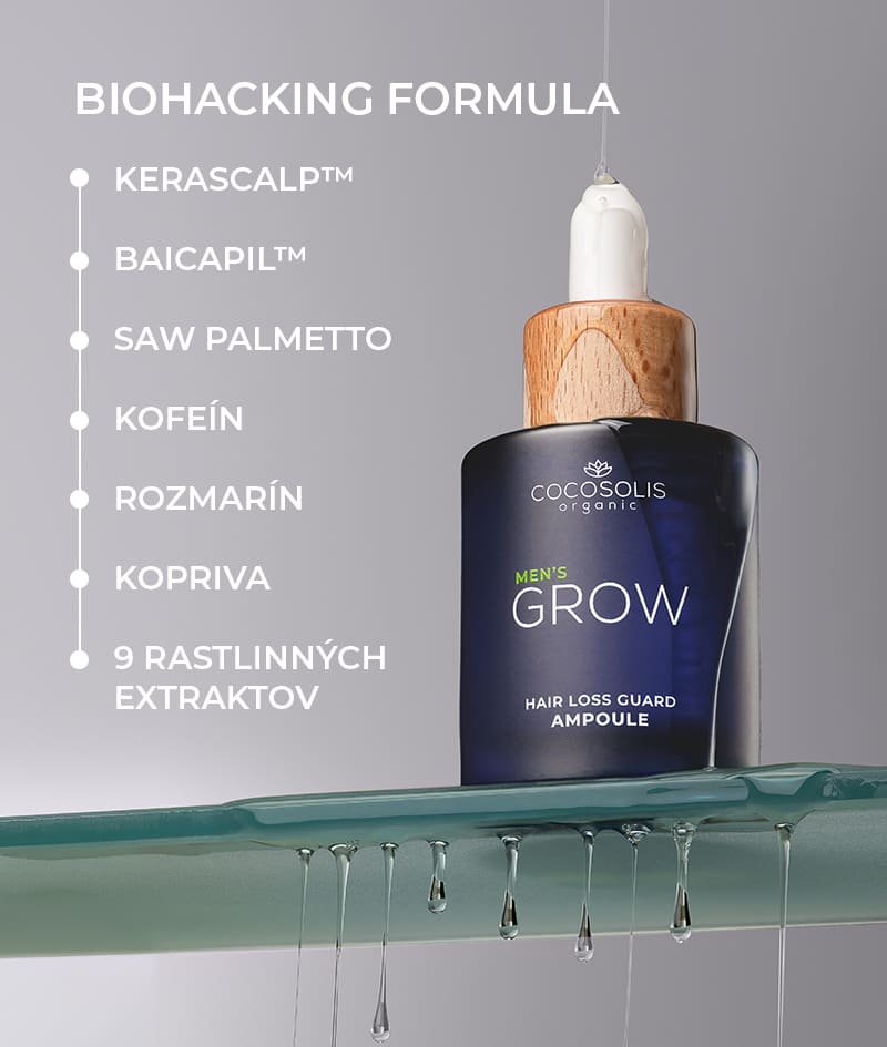 ANTI-HAIR LOSS THERAPY: Štyri produkty, jeden cieľ – koniec vypadávania vlasov. Šampón GROW Men neutralizuje hormón DHT, zodpovedný za vypadávanie vlasov, optimalizuje prostredie pokožky hlavy, aktivuje rast. Kondicionér GROW Men vytvára ochrannú vrstvu na vlasovom vlákne a dodáva okamžitú silu, hustotu a objem. Sérumová ampulka GROW Men znižuje vypadávanie vlasov prostredníctvom silného ukotvenia vlasu a viditeľne urýchľuje rast. Masážnu pomôcku GROW Men na pokožku hlavy používajte spolu so šampónom a sérom v ampulke, aby sa aktívne zložky vstrebali čo najlepšie.