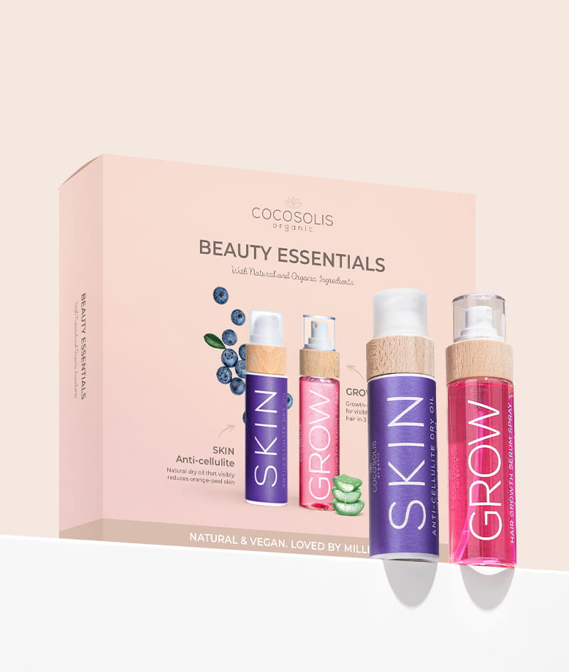 BEAUTY ESSENTIALS: Погрижете се за красотата си с бестселърите ни. SKIN Anti-cellulite за безупречна кожа. GROW за видимо по-силна и дълга коса след 3 седмици.