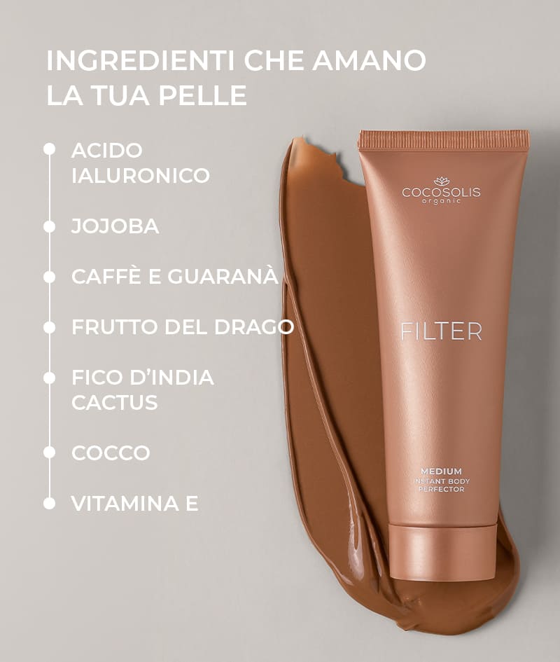 CARAMEL SKIN + GIFT: Con questo trio hai una pelle perfetta senza drammi nell'applicazione. Il latte corpo SOLIS Milk dona idratazione quotidiana e un'abbronzatura che si adatta al tono della pelle e si intensifica a ogni applicazione. La crema corpo FILTER nella tonalità media uniforma istantaneamente il tono della pelle, leviga le piccole imperfezioni, dona una luminosità delicata e un'abbronzatura bronzea. Il guanto autoabbronzante è un guanto vellutato con cui entrambi i prodotti si applicano in modo impeccabile. Gelato Bag è un regalo da parte nostra: prendila prima che si sciolga.