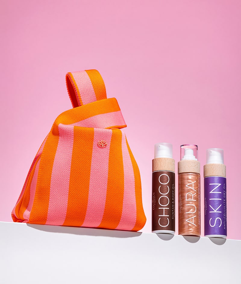 CHOCO SKIN + GIFT BAG: PIELE Anticelulitică, tonifiază și netezește. CHOCO accelerează bronzul natural și hrănește. AURA hidratează, împrospătează și luminează din cap până în picioare. COCOSOLIS Mini Bag limited edition este un cadou de la noi: geantă mini pentru momentele importante de vară.
