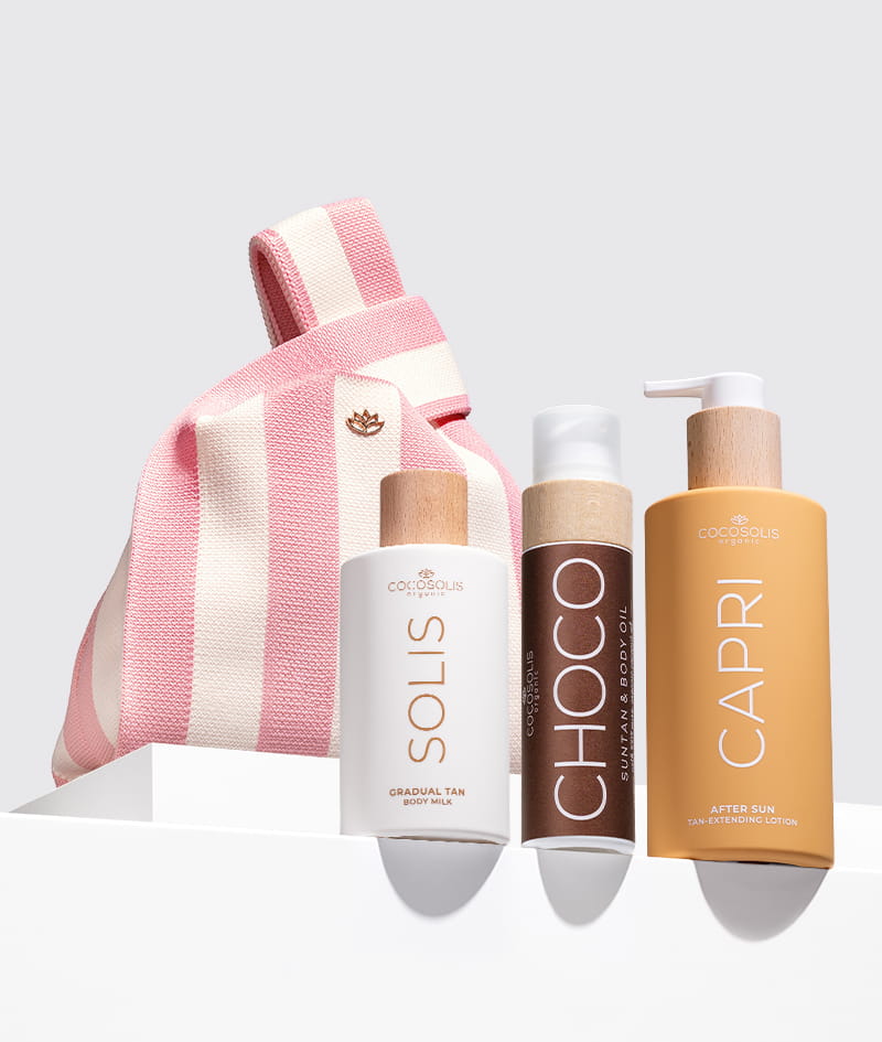 EXTENDED TAN + GIFT: SOLIS Milk дава ежедневна хидратация и естествено изглеждащ тен, който се натрупва с всяко нанасяне. CHOCO ускорява натрупването на естествен тен и придава неустоим аромат. CAPRI успокоява кожата след слънце и удължава тена до 3 месеца след последния плажен ден. Gelato Bag е подарък от нас: вземи я, преди да се стопи.