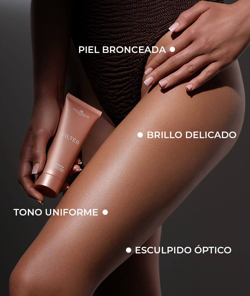FILTER COMBO: MEDIUM: La combinación perfecta para una piel impecable cuando quieras. La crema corporal FILTER en tono medio unifica el tono al instante, difumina las pequeñas imperfecciones, aporta un brillo sutil y un bronceado dorado. Con el guante de terciopelo SELF-TANNING MITT la aplicas uniformemente en las zonas grandes como los muslos, la espalda y el torso. Con la brocha ultra suave prémium BLENDING BRUSH la aplicas con precisión en las zonas pequeñas como el escote, los brazos y los tobillos.