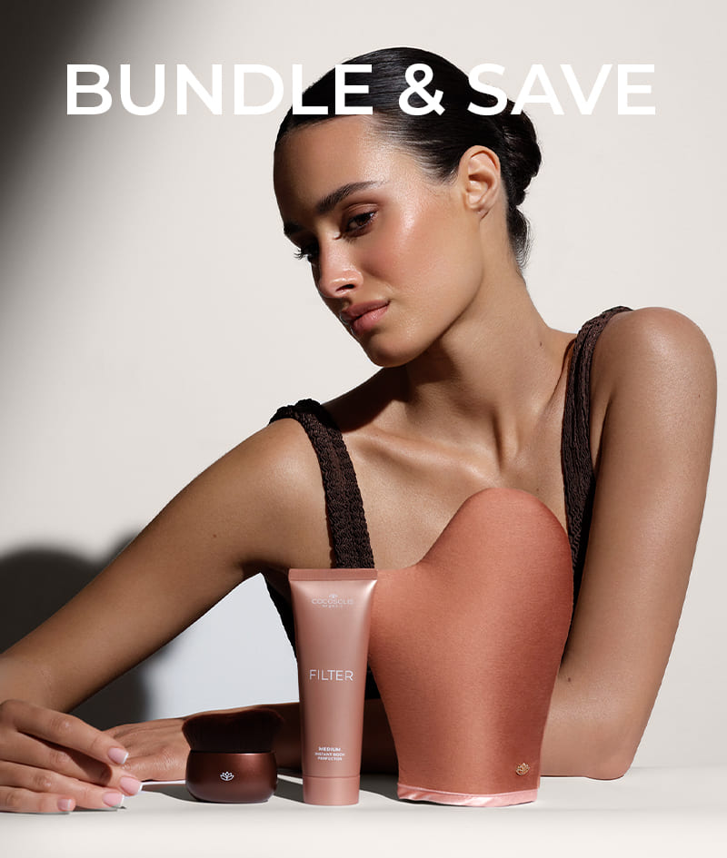 FILTER COMBO: MEDIUM: La combinación perfecta para una piel impecable cuando quieras. La crema corporal FILTER en tono medio unifica el tono al instante, difumina las pequeñas imperfecciones, aporta un brillo sutil y un bronceado dorado. Con el guante de terciopelo SELF-TANNING MITT la aplicas uniformemente en las zonas grandes como los muslos, la espalda y el torso. Con la brocha ultra suave prémium BLENDING BRUSH la aplicas con precisión en las zonas pequeñas como el escote, los brazos y los tobillos.